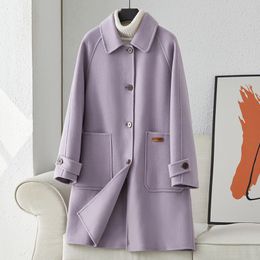 Womens Wool Blends AutumnWinter Purple Double sided Cashmere Coat Mid length 100 Pure Small 230822