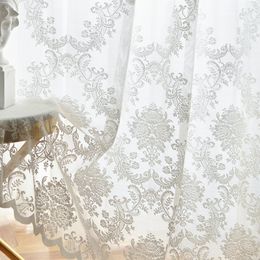 Sheer Curtains European White lace tulle sheer for living room bedroom window luxury floral curtain drapes 230822