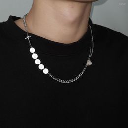 Chains Reflective Pearl Necklace Asymmetric Chain Cross Men's And Women's Hip Hop Rock Clavicle Jewelry