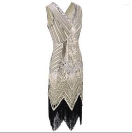 Casual Dresses Great Gatsby Flapper Costume Black Gold Women Party Dress 1920s Vintage Sequin Fringe Robe 20S Roaring Prom V Neck Vestido