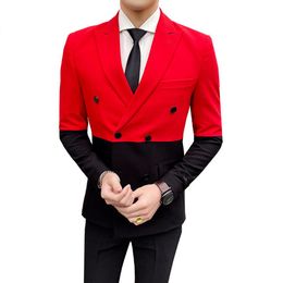 Stitching double-breasted men's suit suit hit Colour British style banquet urban trend fashion lapel wedding blazer268S