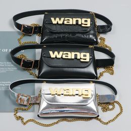 Shoulder Bags Fashion Women MIni Fanny Packs PU Leather Waist Belt Phone Purse Bag Alligator Pattern Silver Female Chain