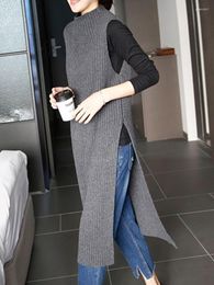 Casual Dresses Winter Straight Sleeveless Sweater Dress Women Thick Knit Long Female Knitted Vest Work Wear