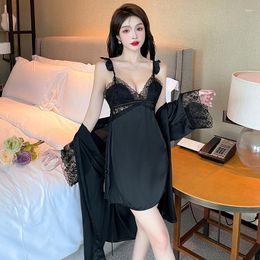 Women's Sleepwear Two Pieces Set Lace Pyjamas For Women Pijama Mujer Satin Silk Woman Lounge Wear Nightgowns Robe Summer Dress Home