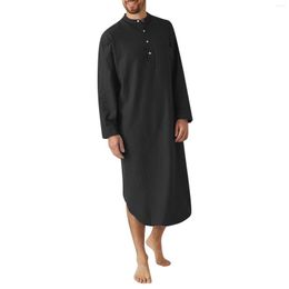 Men's Casual Shirts Autumn Fashion Men Long Robes Sleeve Round Neck Robe Man Vintage Solid Colour Muslim Kaftan Jubba Thobe
