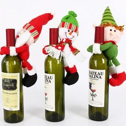 Wholesale Xmas Red Wine Bottles Cover Bags Christmas bottle holder Party Decors Hug Santa Claus Snowman Dinner Table Decoration SN852