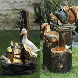 Duck Squirrel Solar Power Resin Patio Fountain With LED Lights Resin Animal Statue Ornaments Home Garden Yard Jardim Decor Gift Q230823