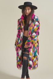 Womens Fur Faux Imitation Coat MidLength Fashion Korean Style Rainbow Collar Loose Long Sleeve 230822