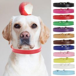 Dog Collars Pet Cat Collar Neck Ring Bling Crystal Necklace Safety Soft Leather Kitten Puppy Strap Animal Accessories Supply