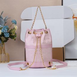 Soft Leather Drawstring Shoulder Bag Fashion Drawstring Bag Hardware Chain Binding Sealing Adjusting Disassembling Strap Letter Printing Large Capacity Handbag