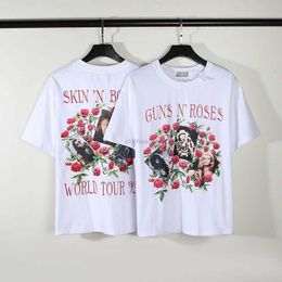 Designer Fashion clothing Luxury Mens Tees T-Shirts American High Street Gunfire Band Old Rose Print Vtg Loose Casual Short Sleeve T-shirt