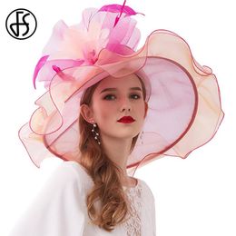 FS 2020 New Women Hats For Elegant Summer Hat Ladies Party Cap Large Brim Fedoras With Flower Chapeu Feminino234L