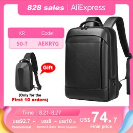 Backpacks EURCOOL Top Layer Cowhide Genuine Leather Men's Backpack Business Casual Waterproof Pack Male for 15.6 Inch Laptop with USB 230823