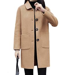 Womens Wool Blends Woolen Coats for Women Fallwinter Fat MM 200kg midlength Loose Thick warm Tops Lapel single breasted elegant womens clothing 230822