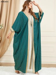 Ethnic Clothing Dubai Abaya Luxury For Muslim Women 2 Piece Ramadan Robe Batwing Sleeve Cardigan Belted Kaftan Dress