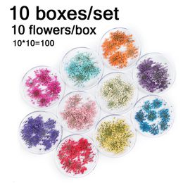 Nail Art Decorations 100Pcs Dried Flowers Nail Art Decoration Charms Natural Floral Stickers DIY Manicure Accessories for UV Gel Nail Polish Supplies 230822