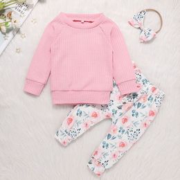 Rompers Ins Autumn 2023 Baby Girls 2PCS Clothes Set Cotton Long Sleeve Tops Floral Elastic Waist Pants Suit Toddler Outfits 230823