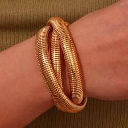 Bangle Stainless Steel PVD Gold Plated Silver Color Mixed 3 Layers Wrapped Bracelets Bangles For Women Elastic Chain
