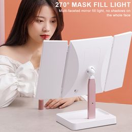 Compact Mirrors 72 LED Light Vanity Mirror 1/2/3X Magnifying Cosmetic 3 Folding Makeup Mirrors 270 Rotation Stepless Dimmer Beauty Table Mirrors 230823