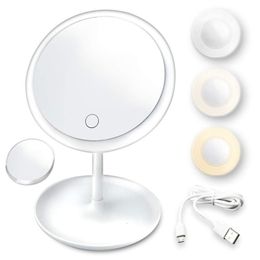 Compact Mirrors Makeup Mirror With Light Lamp With Storage Desktop Rotating Cosmetic Mirror Light Adjustable Dimming USB Vanity Mirror 230823