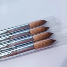 Manicure Tips Tool 1pcs 100% Pure Kolinsky Sable Acrylic Painting UV Gel Carving Pen Polish Liquid Powder DIY Salon Drawing Round Silver Metal Nail Art Brush