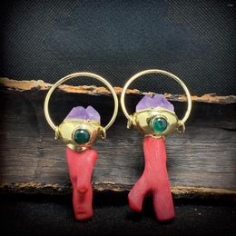 Подвесные ожерелья Морской бамбук аметисты Drusy золотоизвестные красные коралловые ожерелье для женщин, исцеляющие хрустальные каменные ювелирные украшения.