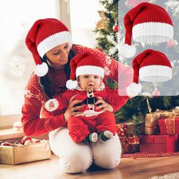 2022 Red Knitted Christmas Hat Cute Pompom Santa Claus Cap Warm Crochet Beanie Hat For Mom Baby Xmas New Year Party Gift Navidad HKD230823