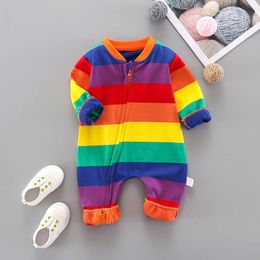 Rompers Infant Romper Baby Spring Autumn Kids Boys Girls Rainbow Terry Cotton Zipper Jumpsuit Full Sleeves Clothes 6 12 16 18 M 230823