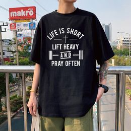 Men's T Shirts Slogan LIFE IS SHORT Appliques Shirt Women Men Unisex Tee Tops Cotton Summer Oversized Comfortable T-shirts Clothes