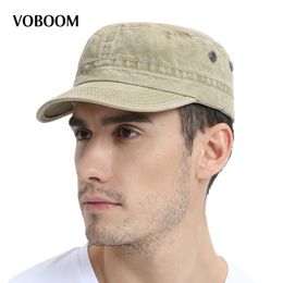 Berets VOBOOM Summer Military Cap Spring Men Women Washed Cotton Fashion Design Flat Baseball Top Army Hat with Air Hole Adjustable 230822