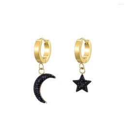 Dangle Earrings Cubic Zircon Hip Hop Creativity For Women Trendy Jewelry Asymmetrical Star Moon Black Crystal