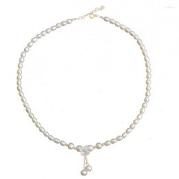 Choker Natural Freshwater Pearl Necklace Clavicle Chain Little Flower Pendant For Women