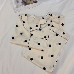 Women's Sleepwear 2 Piece Women Set Autumn Long Sleeve Polka Dots Pajamas For Woman Button Silk Fashion Print Pajama