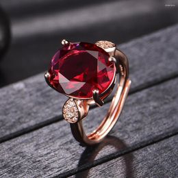 Wedding Rings S925 Silver European And American Fashion Oval Gem Colourful Treasure Open Ring Women's Engagement Rose Gold