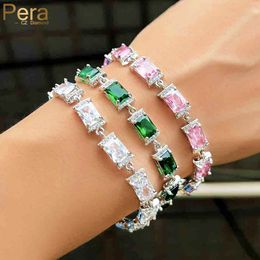 Charm Bracelets Pera Insanely Clear Pink Green Rectangle Cut CZ Crystal Silver Color Women Dinner Party Tennis for Female Jewelry B252 230822