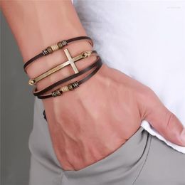 Charm Bracelets Cross Leather & Bangles For Women Men Jewellery Size Bracelet Adjustable Bohemia Rope Chain