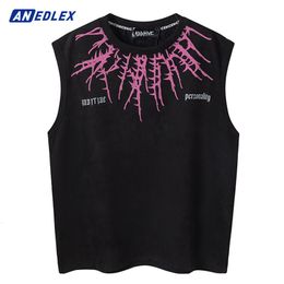 Men s Tank Tops Vintage Black Top Y2K Streetwear Hip Hop Thorn Pattern Print Oversized Vest Fashion Punk Gothic Sleeveless Cotton T Shirt 230822