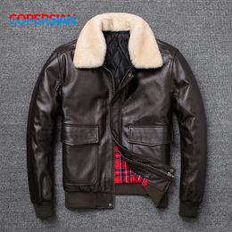 Men's Jackets Air Force Flight Jacket Fur Collar Genuine Top Layer Cow Leather Jacket Men Black Brown Cow Coat Men's WInter Jacket 230822