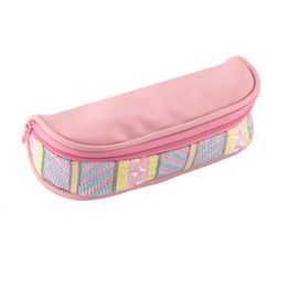 3pcs Cosmetic Bags PU Weave Patchwork Colorful Large Capacity Multifunctional Protable Pencil Bag Mix Color