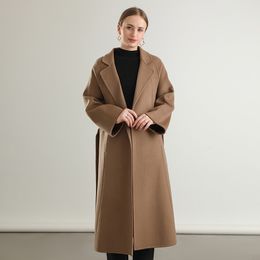 Women's Wool Blends Womens Woollen Coat Long Wool Coat Suit Collar Luxury Brand Autumn Winter Black Wool Blends Jackets 230823