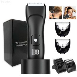 LED Display Pubic Electric Groin Body Hair Trimmer Waterproof Wet and Dry Trimmer Male Hygiene Ball Shaver for Men with Base L230823