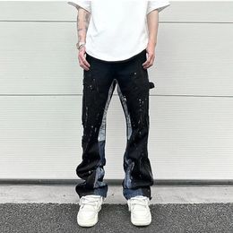 Men s Jeans Hip Hop Contrast Colour Splice Speckled Ink Paint Micro Flared for Men Straight Baggy Y2K Denim Trousers Oversized Cargos 230822