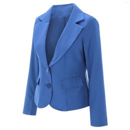 Women's Suits Women Blue Blazer Suit Office Ladies 2023 Autumn Slim Top Elegant Short Design Clothes Female Two Buckle Coat