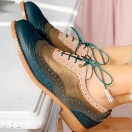 Dress Shoes Round Toe Platform Chunky British Brogue Oxfords Women Lace Up Fringe Glitter Sequined Office Casual Spring Summer