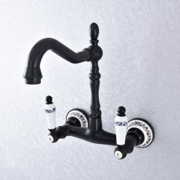 Kitchen Faucets Wet Bar Bathroom Vessel Sink Faucet Black Oil Rubbed Brass Wall Mounted Swivel Spout Mixer Tap Dual Ceramic Lever Msf764