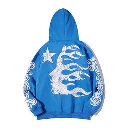 Men's Hoodies Sweatshirts Urban Men Streetwear Blue Printing Fleece Hoodies Mens Hip Hop Hellstar Herbo Kangaroo Pocket Hooded Sweatshirts for Women 230823