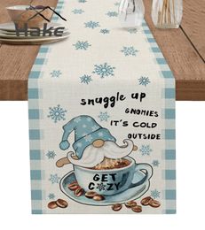 Table Runner Coffee Gnome Snowflake Winter Wedding Decor Tablecloth Holiday Dining Cotton Linen 230822