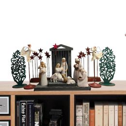 Decorative Objects Figurines Nativity Scene 17Pcs Resin Jesus Figures Sculpted Manger Decoration Christmas Ornament For Study Living Room 230822
