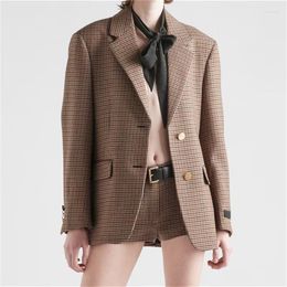 Women's Suits Jacket SS2023 Autumn Korean Fashion Thousand Bird Plaid Coat Wool Blend Suit Y2k Blazers Long Sleeved Top