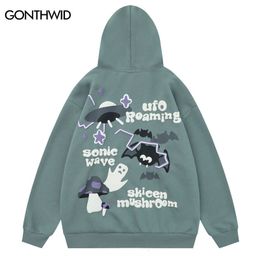 Men s Hoodies Sweatshirts Hip Hop Hoodie Streetwear Funny Cartoon Ghost Bat Letter Graphic Print Hooded Sweatshirt 2023 Harajuku Fashion Pullover 230823